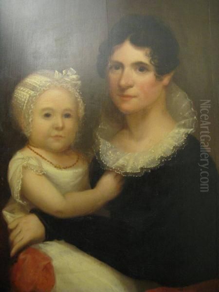 Mrs. Hooper Cumming and Daughter Harriet Oil Painting by Ezra Ames