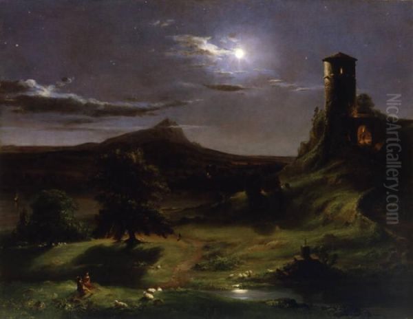 Landscape (Moonlight) Oil Painting by Thomas Cole