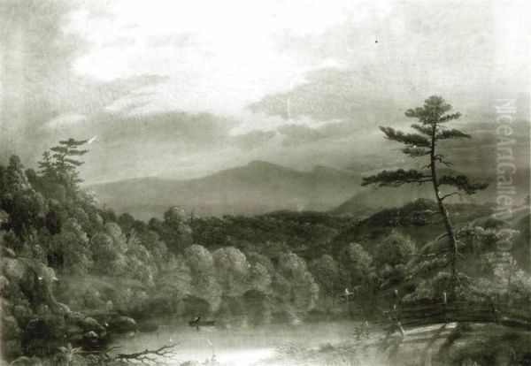 View on the Catskill River Oil Painting by Christopher Pearse Cranch