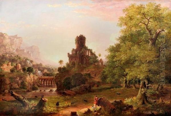 Landscape with Ruins Oil Painting by Jasper Francis Cropsey