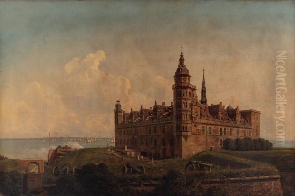 The Fortress of Kronborg at Elsinore, Scene of the Play of Hamlet Oil Painting by Ferdinand Richardt