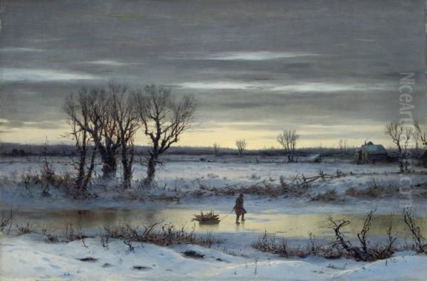 Winter Twilight Near Albany Oil Painting by George Henry Boughton