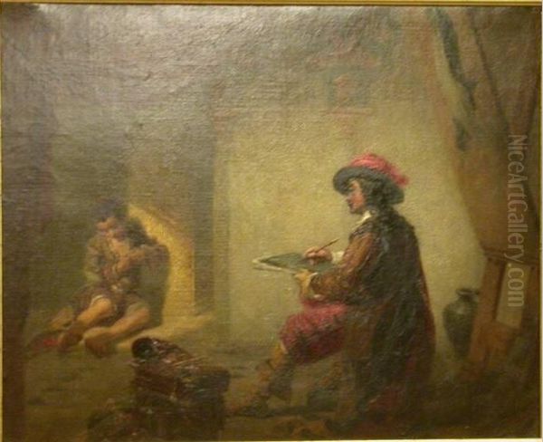 Murillo Sketching the Beggar Boy Oil Painting by Edwin White