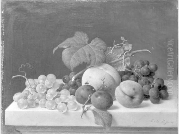 Still Life with Fruit on a Ledge Oil Painting by Emilie Preyer