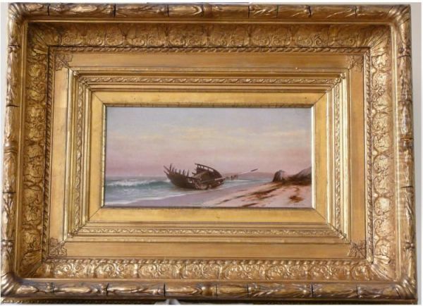 Old Wreck Near Newport, Rhode Island Oil Painting by Francis A. Silva