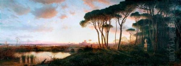 Castle of Ostia Seen from the Pine Forest of Castel Fusano Oil Painting by William Stanley Haseltine