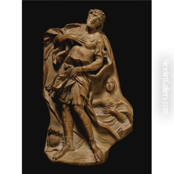 A Terracotta Relief Of St. Eustace Oil Painting by Melchiore Caffa Il Maltese