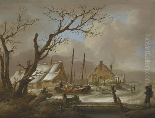 Een winterlandschap Oil Painting by Jan van Os