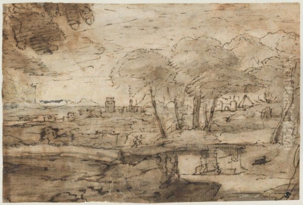 Landscape with Figures on a Bridge and Rome in the Background Oil Painting by Claude Lorrain