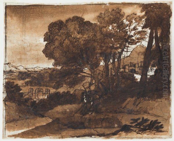 Landscape with Three Figures Oil Painting by Claude Lorrain