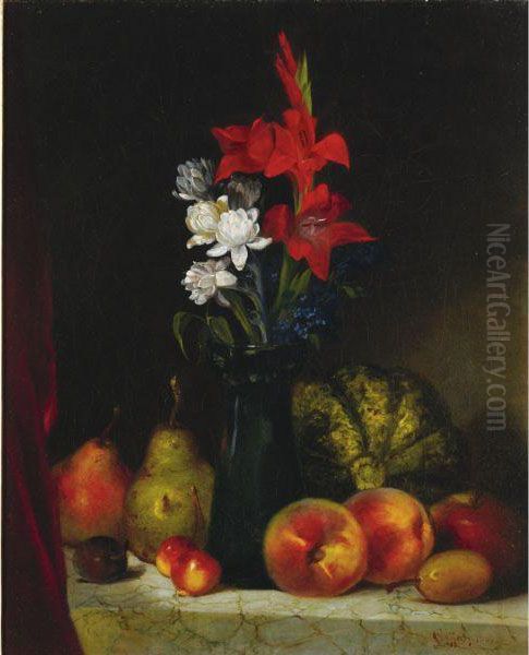 Still Life With Flowers And Fruit Oil Painting by James Henry Cafferty