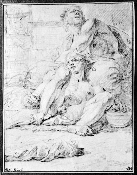 Two Men Sitting on the Ground Oil Painting by Sebastiano Ricci