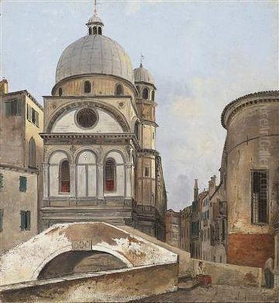 View Of The Churches Of Maria Dei Miracole And Santa Maria Nova In Venice Oil Painting by Ippolito Caffi