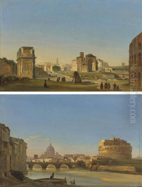 View Of The Tiber With Castel Sant' Angelo Oil Painting by Ippolito Caffi