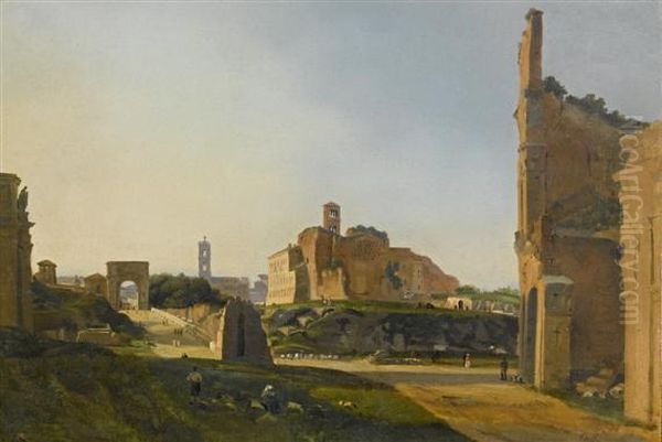 View Of The City Of Rome With The Forum Romanum Oil Painting by Ippolito Caffi