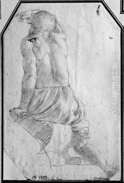 Seated nude youth seen from behind Oil Painting by Battistello Caracciolo