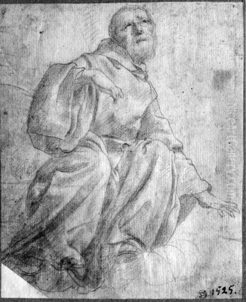 Bearded monk seated on clouds Oil Painting by Battistello Caracciolo