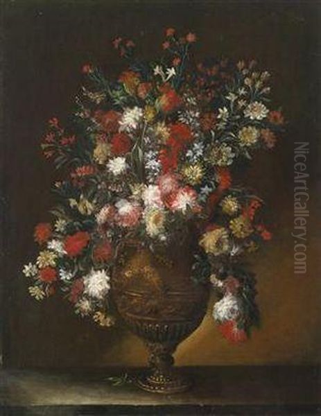 A Still Life Of Flowers In A Gildedvase Oil Painting by Margherita Caffi