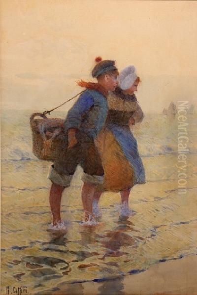 On The Seashore Oil Painting by Hector Caffieri