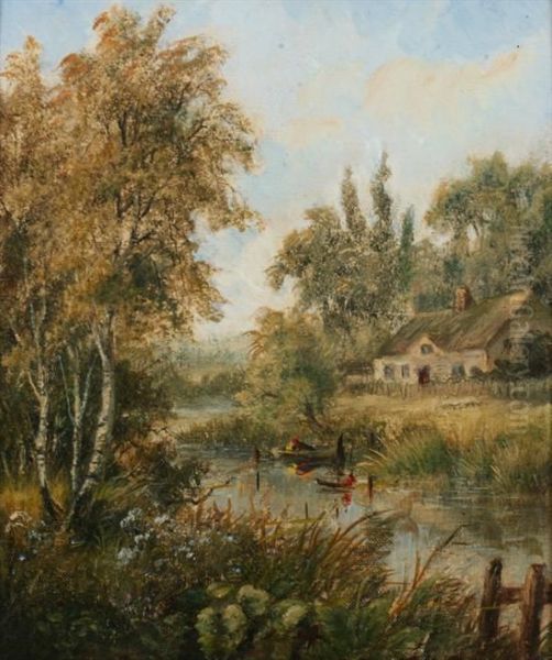 A Berkshire Stream Oil Painting by Walter Wallor Caffyn