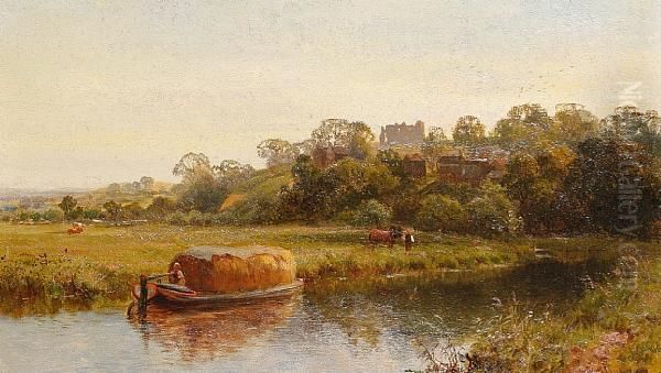 A Summer Evening On The River Wey Oil Painting by Walter Wallor Caffyn