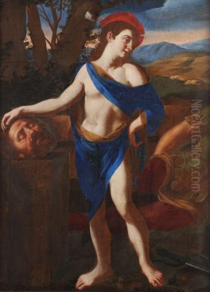 David With The Head Of Goliath Oil Painting by Guido Cagnacci