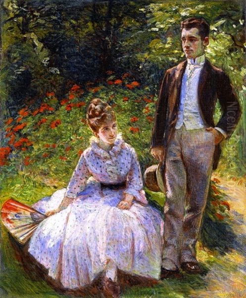 The Artist's Son and Sister in the Garden at Sevres Oil Painting by Marie Bracquemond