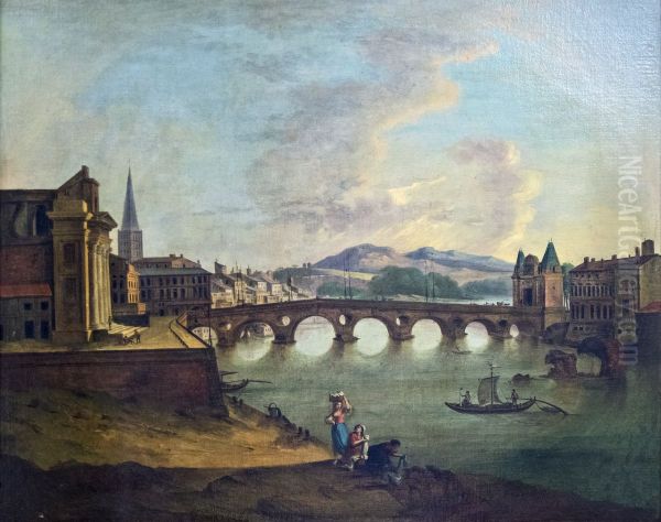 Le pont Neuf a Toulouse Oil Painting by Pierre Joseph Wallaert