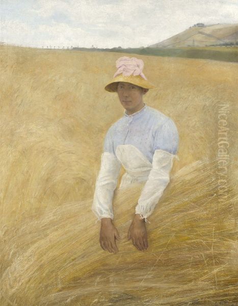 Young Woman Harvesting Oil Painting by Laurits Andersen Ring