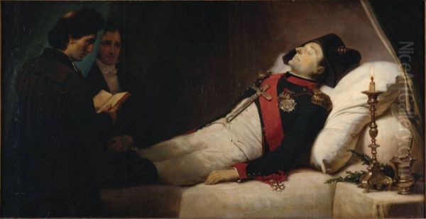 Napoleon Ier sur son lit de mort, une heure avant son ensevelissement Oil Painting by Jean-Baptiste Mauzaisse