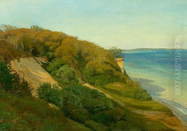 Hills at Moesgard beach in the late summer. Oil Painting by Janus la Cour