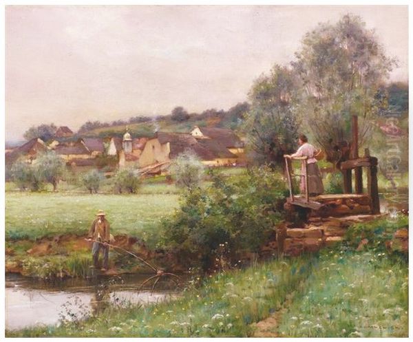 Angler by the Stream Oil Painting by Jules-Alexis Muenier