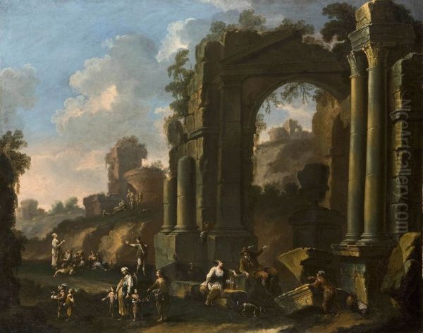 A Capriccio of Ruins with Peasants Oil Painting by Clemente Spera