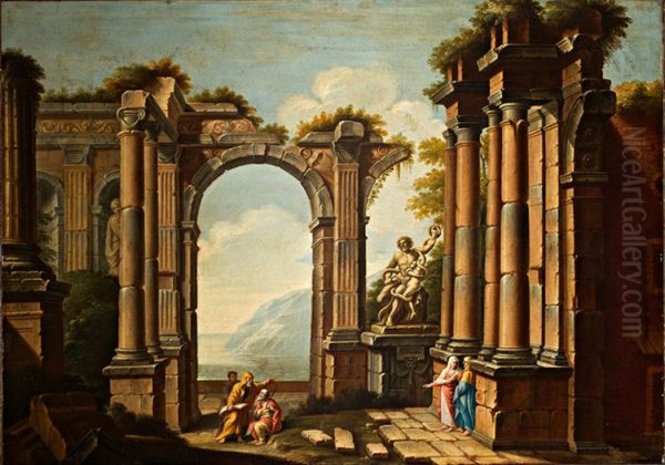 Ruins with figures Oil Painting by Clemente Spera