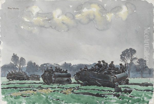 Infantry Advancing Oil Painting by Alex Colville