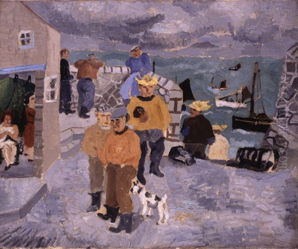 Cornish Fishermen, The Quay, St Ives Oil Painting by Christopher Wood