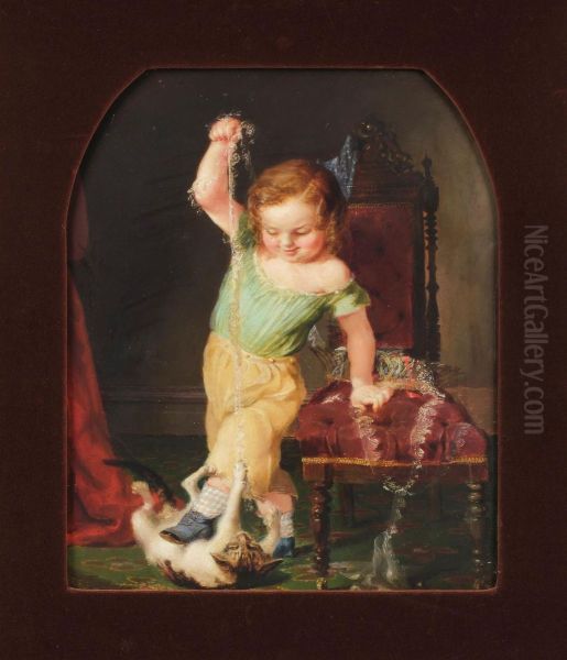 Child Playing with Cat Oil Painting by Lilly Martin Spencer