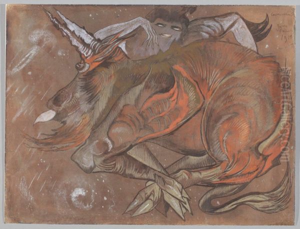 Capricornus Oil Painting by Stanislaw Ignacy Witkiewicz