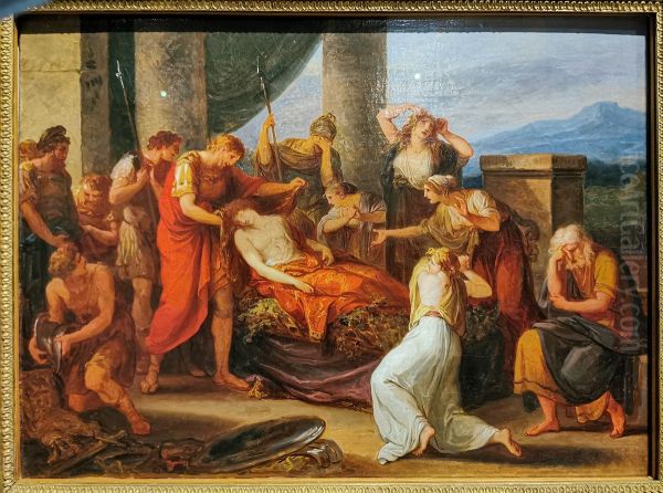 Aeneas mourns Pallas, Evander's son, who was killed by Turnus Oil Painting by Angelica Kauffmann