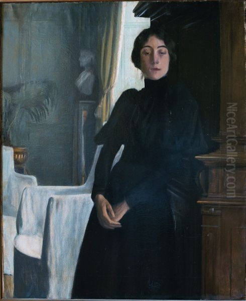 Reverie (Miss Stephanie Nantas) Oil Painting by Santiago Rusinol i Prats