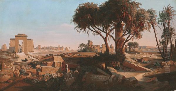 Ansicht von Karnak in Agypten, Ol auf Leinwand, 54 x 104 cm Oil Painting by Johann Jakob Frey