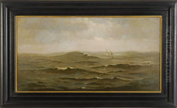 Distant Ship On Choppy Seas Oil Painting by Charles Drew Cahoon