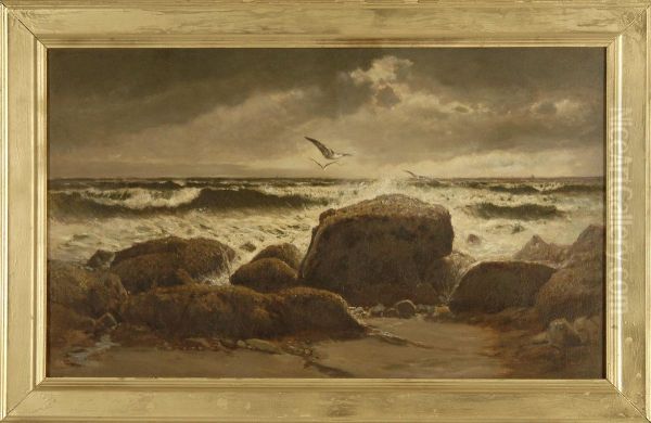 Rocky Coastal Seascape Oil Painting by Charles Drew Cahoon