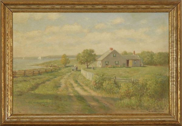 Harwich (?) Lane With Cape Cod House And Figures By The Seashore Oil Painting by Charles Drew Cahoon