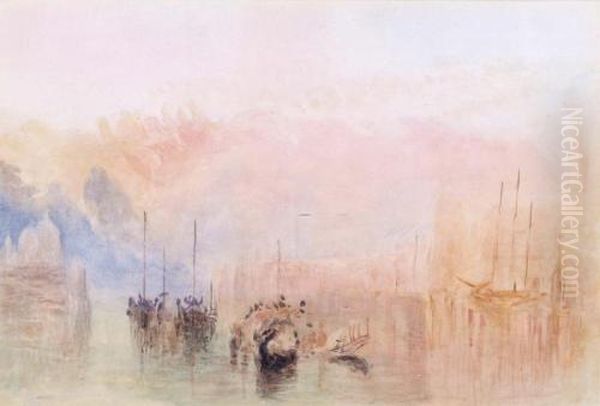 Canal Scene with Shipping Oil Painting by J. M. W. Turner