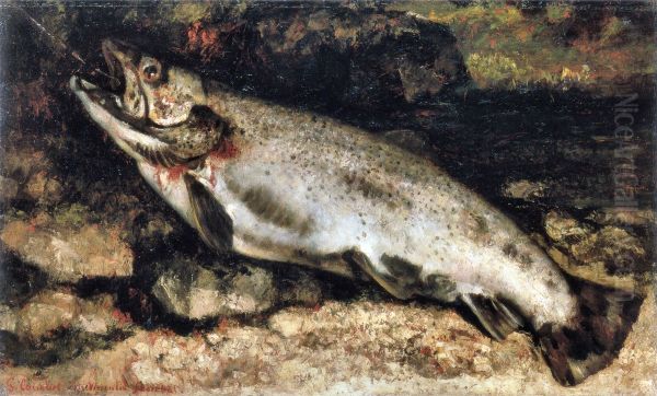 The Trout Oil Painting by Gustave Courbet