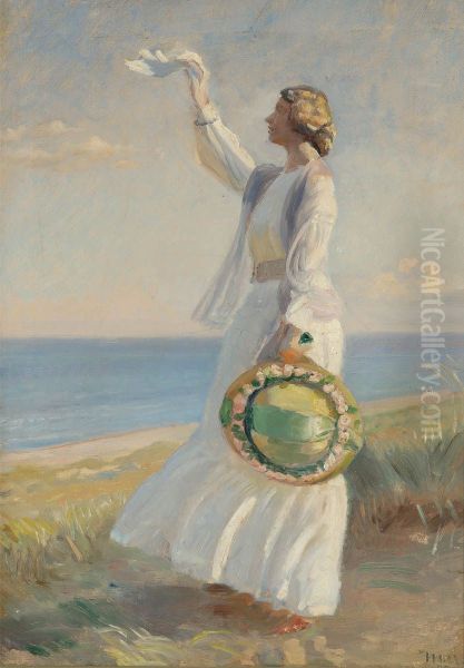 Marie Dinesen on the beach. Oil Painting by Michael Peter Ancher