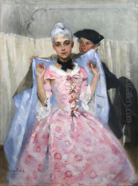 Masquerade Picture; Rococo Woman Oil Painting by Helene Schjerfbeck