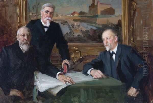 A Group Portrait of the Presidents of the City Council of Viipuri, sketch Oil Painting by Albert Edelfelt