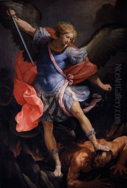 Archangel Michael defeats Satan Oil Painting by Guido Reni